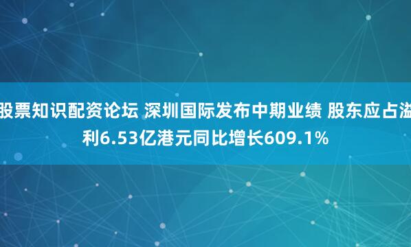 股票知识配资论坛 深圳国际发布中期业绩 股东应占溢利6.53亿港元同比增长609.1%